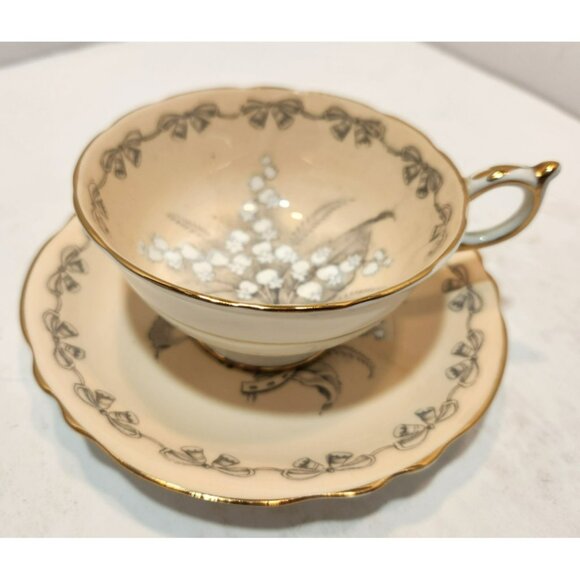Vtg Paragon "To the Bride" Tea Cup and Saucer Beige Lily of the Valley Horseshoe - Picture 1 of 14